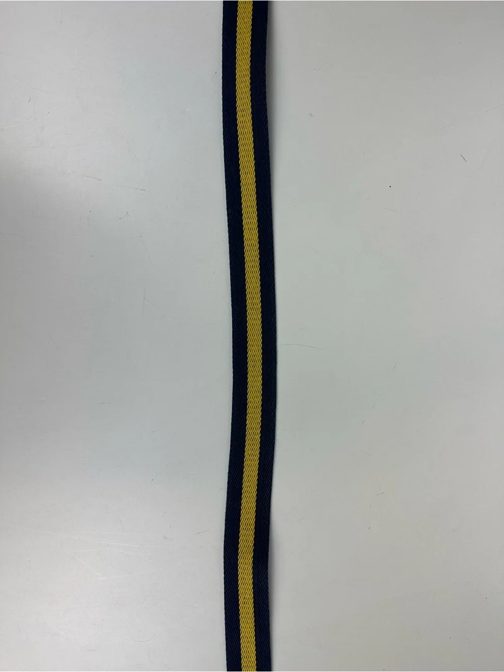 Men's Navy & Yellow Striped Belt with Brown Leather Trim